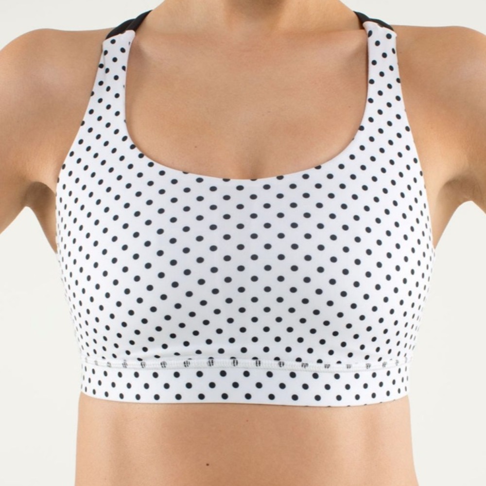 Lululemon white and black polka dot sports bra.